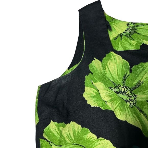 Vintage S.L. Fashions Floral Short Black Sleeveless Mini Dress Green Flowers - Picture 9 of 10